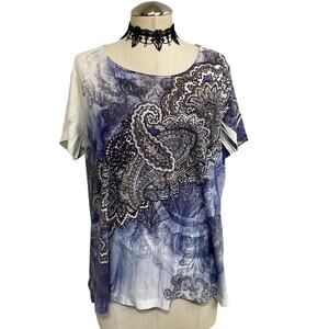 Vtg Y2K Grunge Mallgoth Paisley Blue Boho Sequin Embelllished Fairy Core Blouse